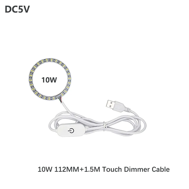 1Pcs  DC5V LED  Dimmable 3colors Ring lights Board 10W 12W with 1.5m  Online Touch Switch Dimming Controller cable