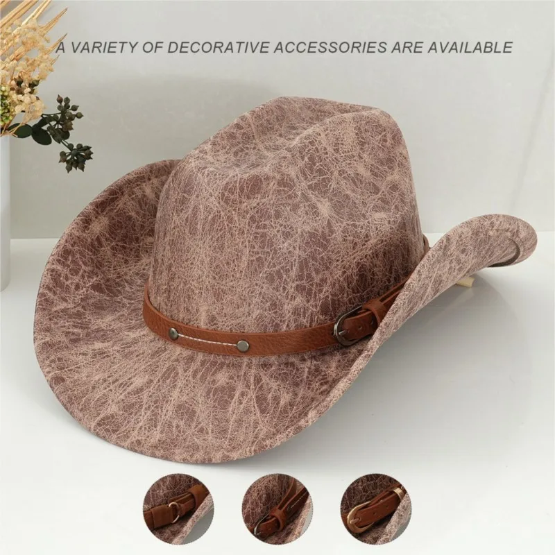 Men's and women's leather hats with brown rivets clasp accessories for trips