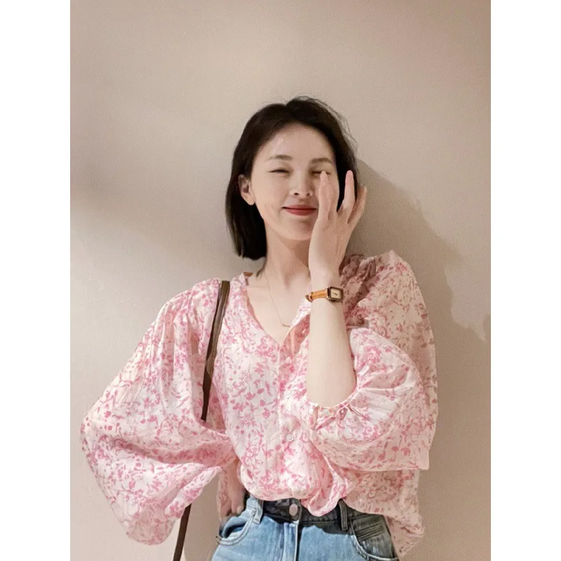 

Рубашки женские с нежными цветами, топы для женщин с круглым вырезом, шикарные шифоновые Повседневные праздничные Модные дышащие удобные