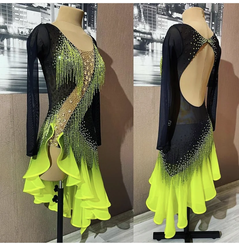 Latin dress lady latin dance dress women competitionlatin dress girls dress latin costume rhinestones