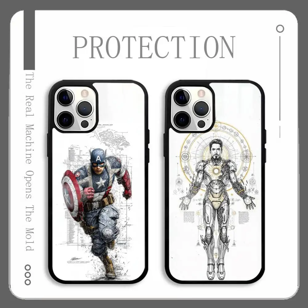 Чехол для телефона «Капитан Америка» Sketch Hero для iPhone 16, 15, 14, 13, 12, 11 Pro Max Plus Mini Plus, жесткая зеркальная поверхность, защита Funda