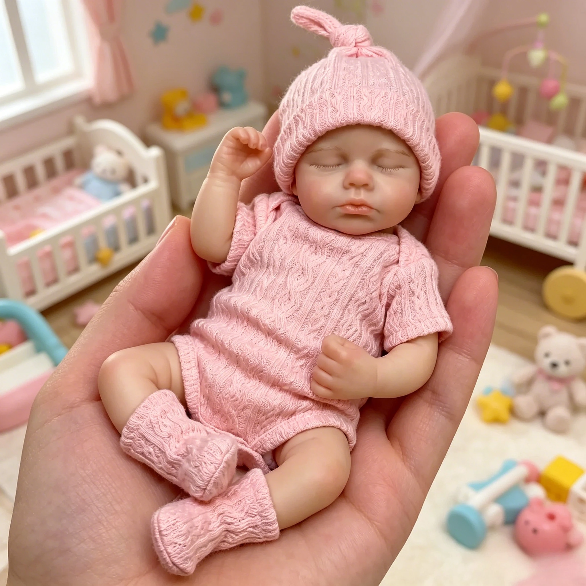 NPK 6-Zoll Reborn Loulou Handliche Größe Vollständig aus Platin-Silikon Gefertigte Superweiche Elastische Puppe mit Mini-Zubehör und Kleidung