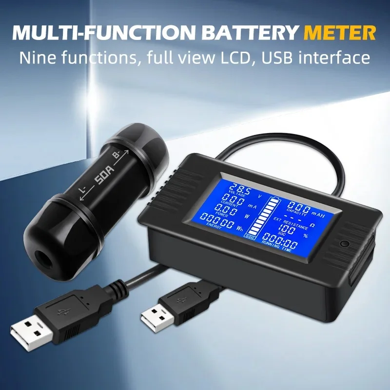 PZEM-015 Battery Coulometer Coulomb Meter Battery Capacity Tester 50A 2m USB Lithium Battery Monitor Automotive Battery Test