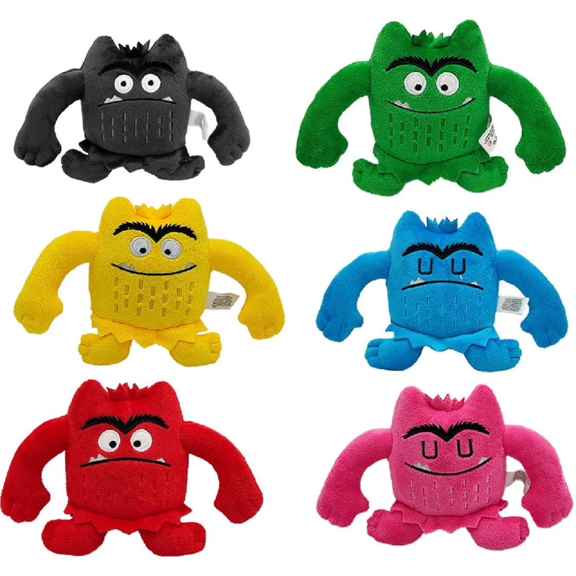 Kawaii Monster Color Plush Doll para crianças, brinquedo de pelúcia, presentes de aniversário para crianças, Plushie Emoção Colorida, 6 peças por conjunto