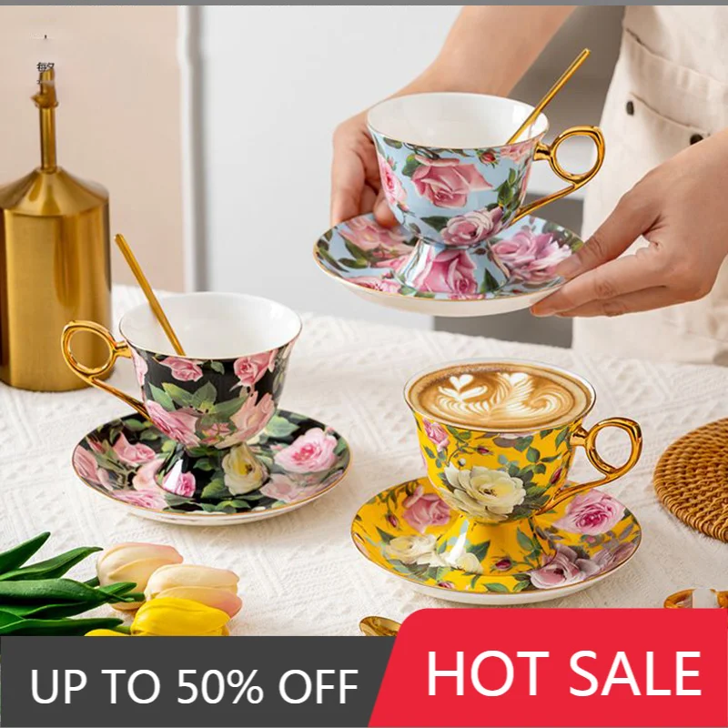 270ML Bone China Coffee Cup And Saucer High-End English Afternoon Tea Flower Tea Coffee Cup Household Ceramic Breakfast Milk Mug