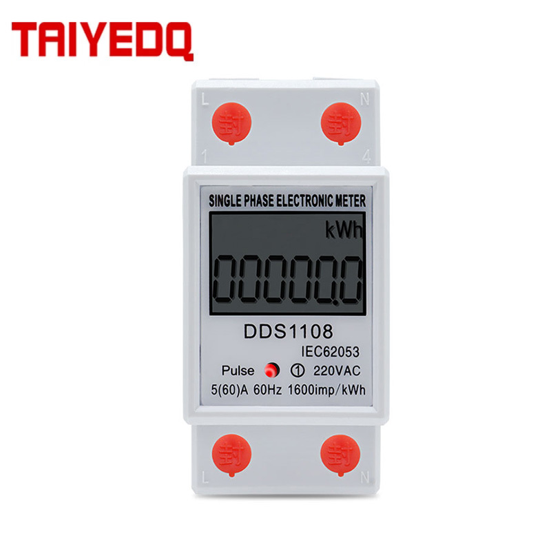  LCD Digital Display Power Consumption Meter Single Phase Energy Meter Watt Wattmeter kWh 230V AC 50Hz 60A Electric Din Rail 