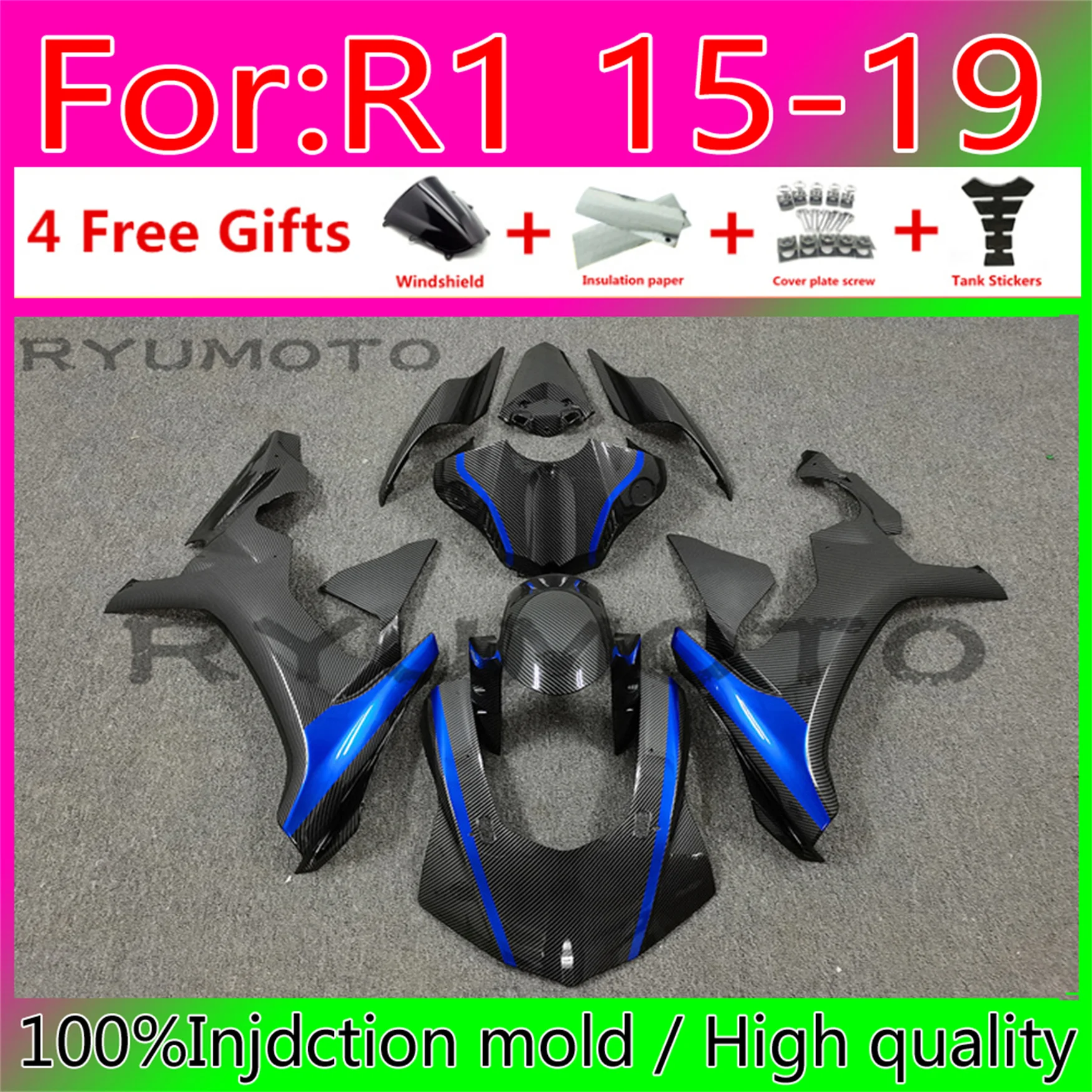 New ABS whole Fairing kit 100% fitment for YAMAHA YZFR1 2015 2016 2017 2018 2019 YZF R1 15 16 17 18 19 YZF1000 Fairings gray