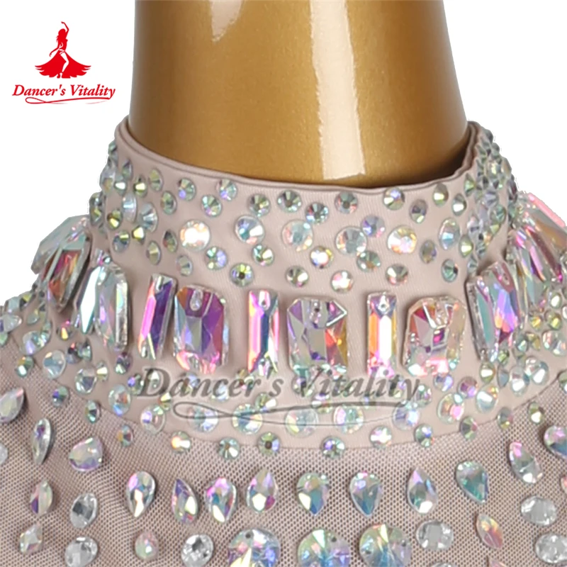 여성 고급 AB 스톤 라틴 댄스 전문가용 하이넥 프린지 스커트 성인 차차 삼바 공연 및 대회 드레스 맞춤 제작