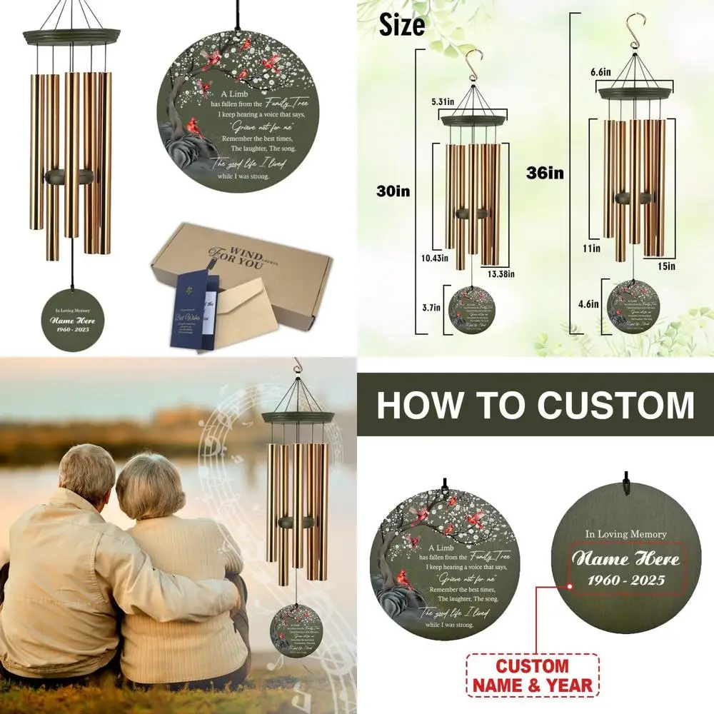 

custom memorial wind chimes, 30-36 inch, honoring life tree sympathy gifts, in memory of father