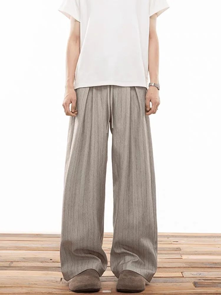 

Loose Fit Men's Stripe Suit Pants Draped Casual Leisure Trousers Autumn Versatile Cleanfit Lazy Sle Polyester Fiber