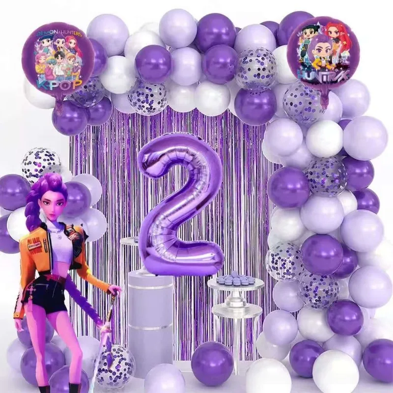 K-Pop Birthday Party Decorations, Purple Pink Balloon Garland Kit with Foil Balloons & Happy Birthday Backdrop Party - view 2