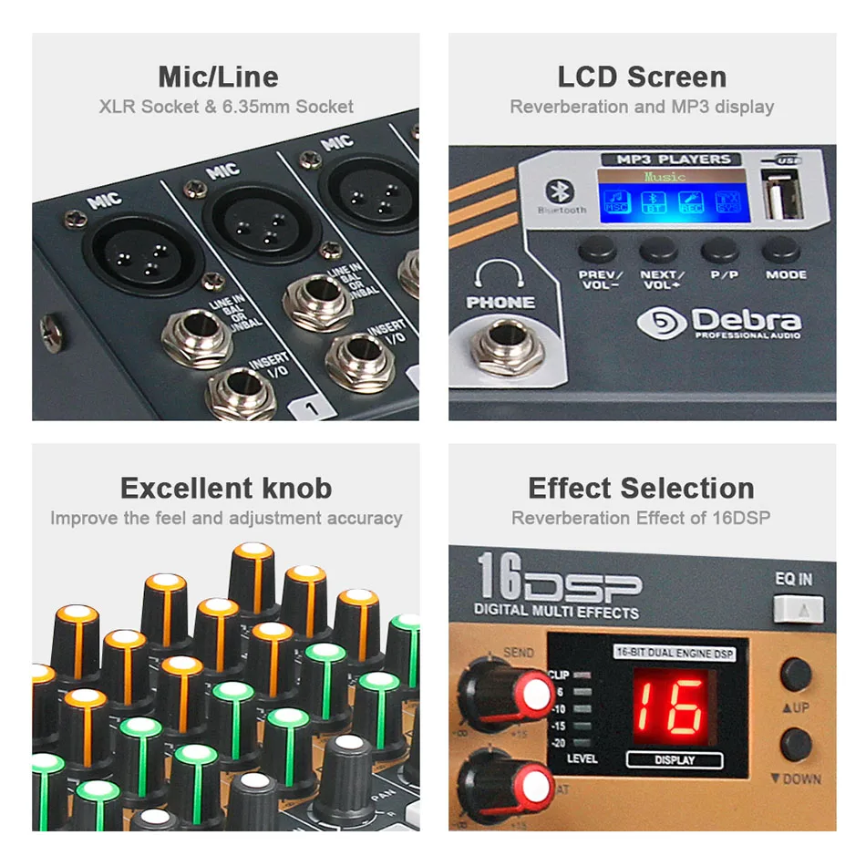 Console DJ professionale a 8 canali DSP EFX Audio con cancellazione del rumore per Karaoke Pro Mixer alimentato dal suono Mixer di schede audio audio