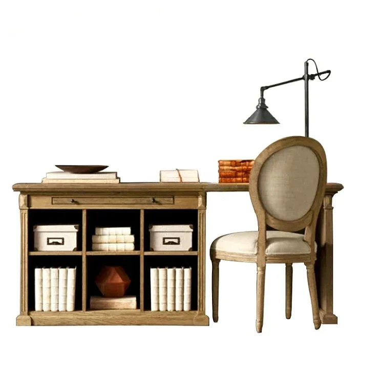 A   American country retro old solid wood storage lattice desk desk