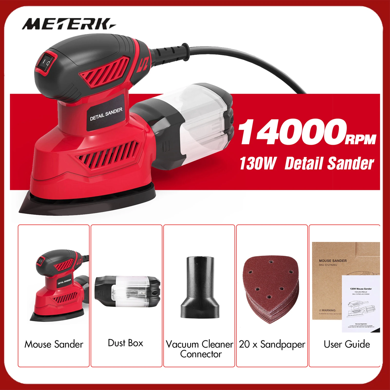 

Detail Sander 14000RPM Compact Electric Sander 20Pcs Sandpapers Dust Collection Port Connected with the Vacuum Cleaner