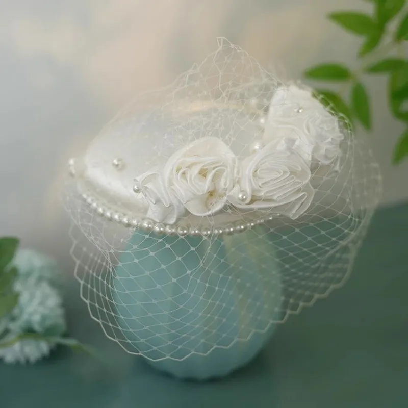 

French White Mesh Top Hat Dinner Hair Accessories Hat