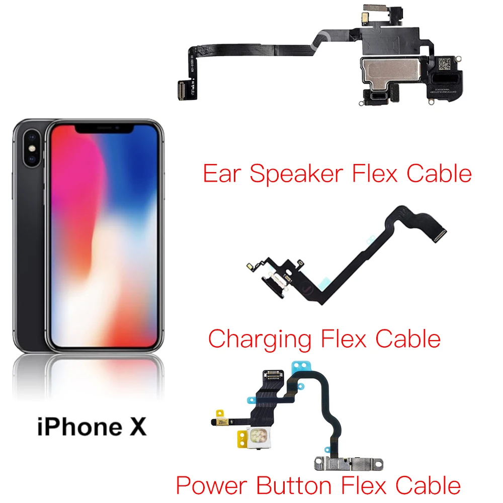 Microphone Repair replacement For IPhone X XR XS Max Ear Speaker Power Button Charging Port Flex Cable