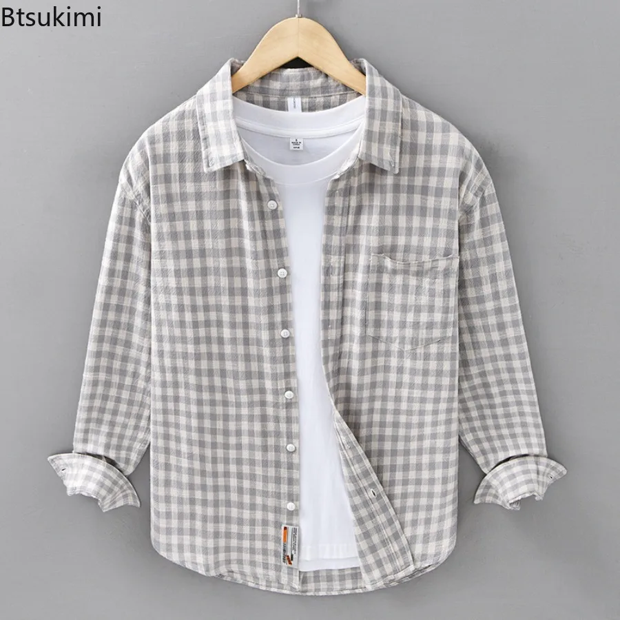 

2024Men's Casual 100% Cotton Plaid Shirts Fashion Plaid Shirt Jackets Men Loose Soft Korean Style Shirt Coats for Men Shirt Tops