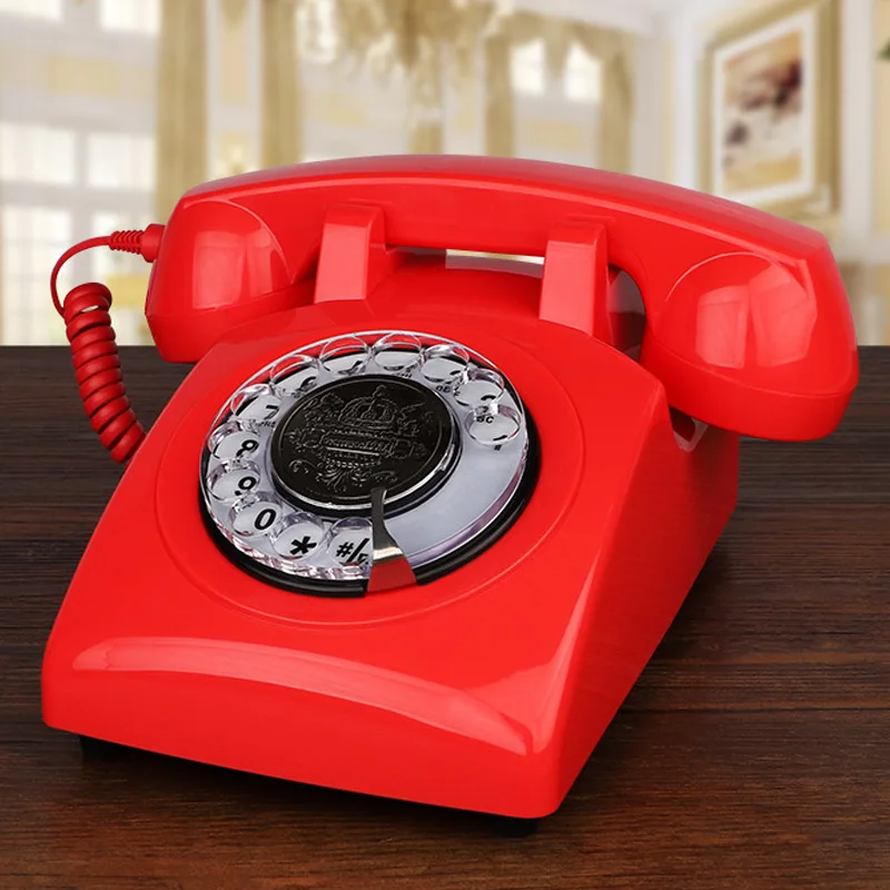 AAA+ Red Telephones,Corded Telephone Classic Rotary Dial Home Office Phones Antique Vintage Telephone of 1930s Old Fashion