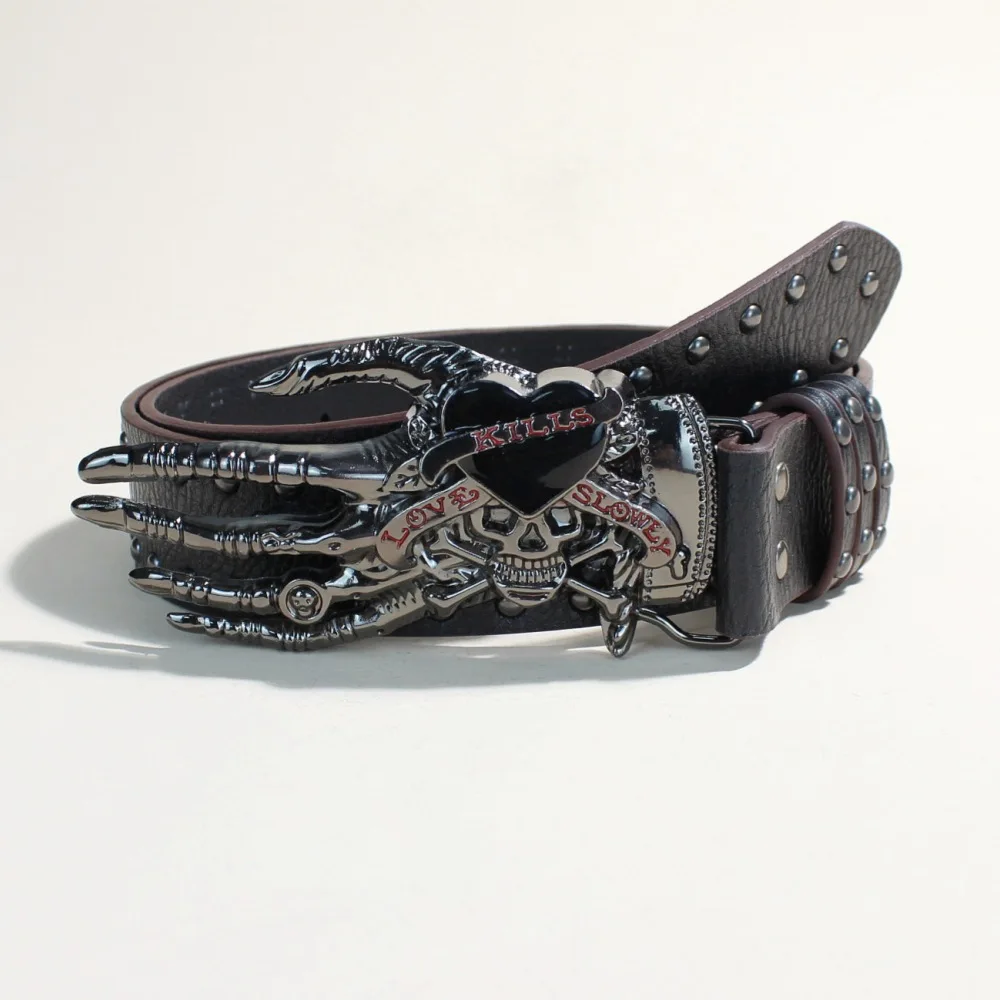 

Halloween Skeleton Hand Belt Skull Casual Gothic Men Belt Vintage Snap Buckle Beaded Hip Hop Rock Cowboy Decoration Punk Belts