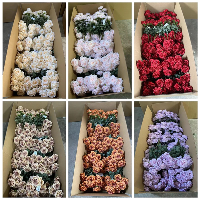 1 Bunch/9 Heads Diamond Rose Artificial Floral Bride Bouquet diy Wedding Flower Wall Accessories Party Gift Home Decor Props