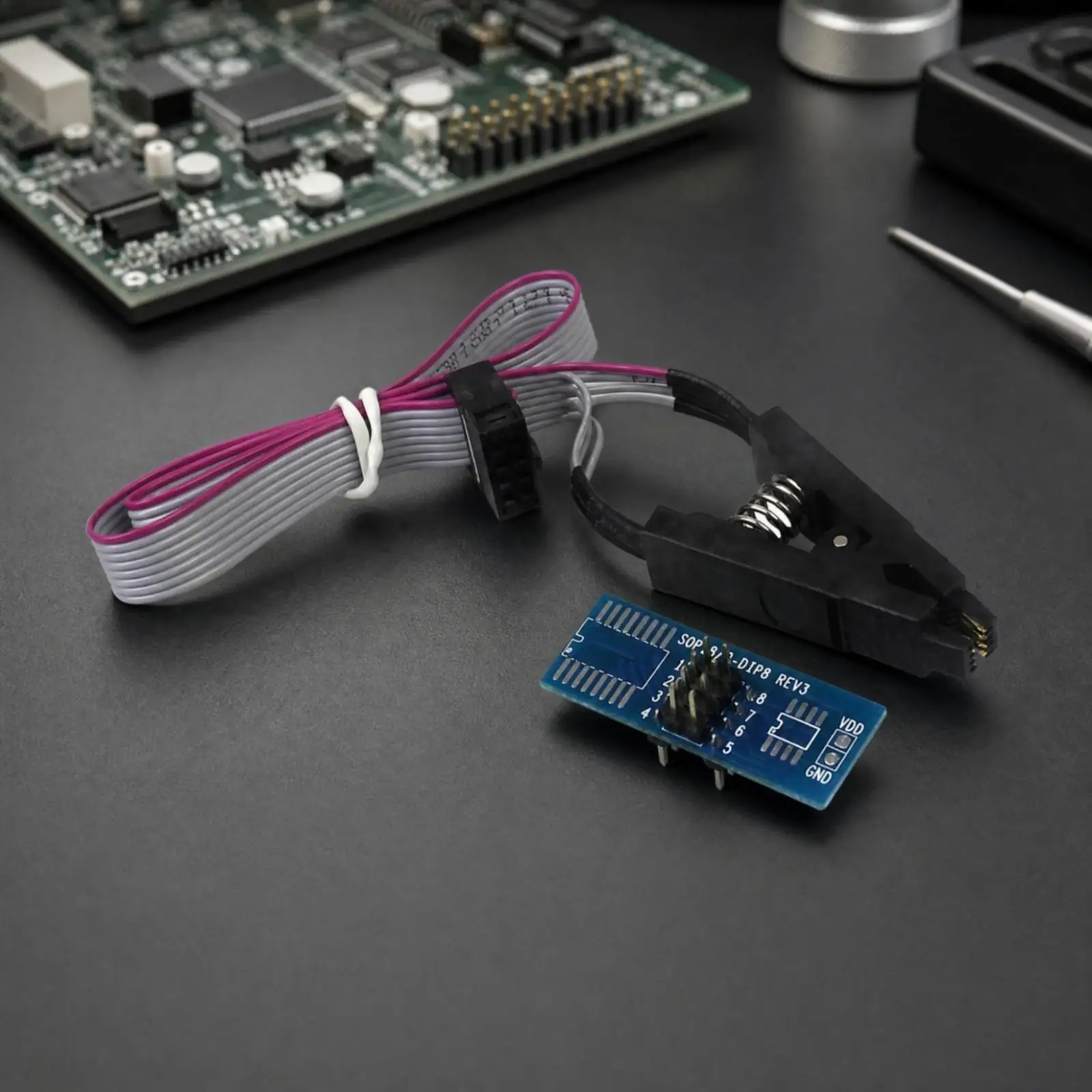 in Circuit SOP8 Test Clip with DIP8 Adapter and Flat Cable for IC Programming Without Desoldering Chips