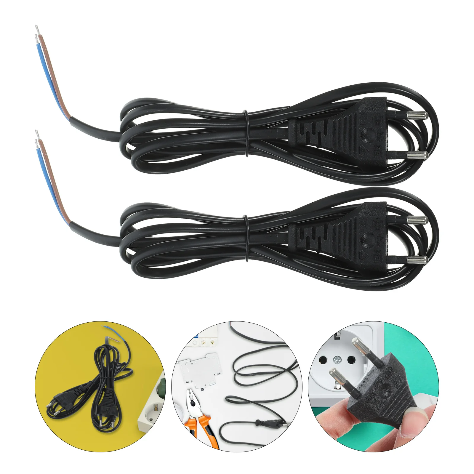 

2Pcs 5M Power Cord with European Plug 2 Prong Stripped End for Appliance Lamp Computer Rice Cooker Machine Tools Extension Cable