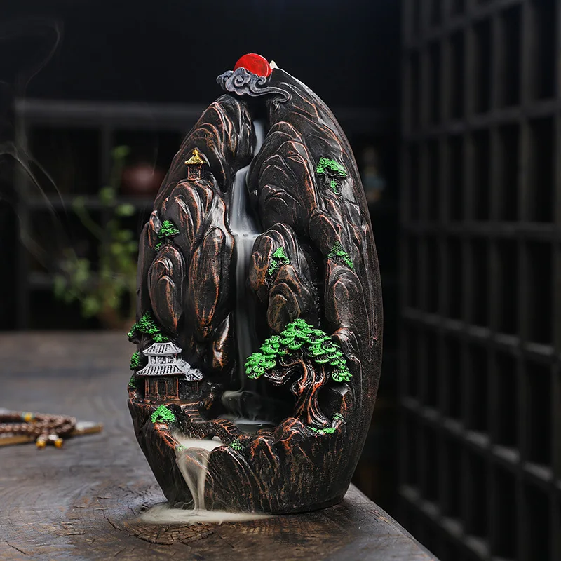 Resin backflow incense burner home furnishings handicrafts, creative alpine and waterfall backflow incense burner