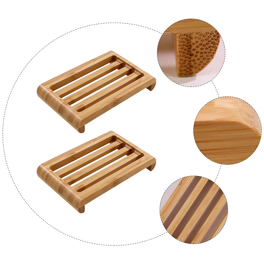 

2pcs Bamboo Rack Non-Slip Dish Eco-Friendly Bathroom Soap Box Household Convenient Soap Carrier