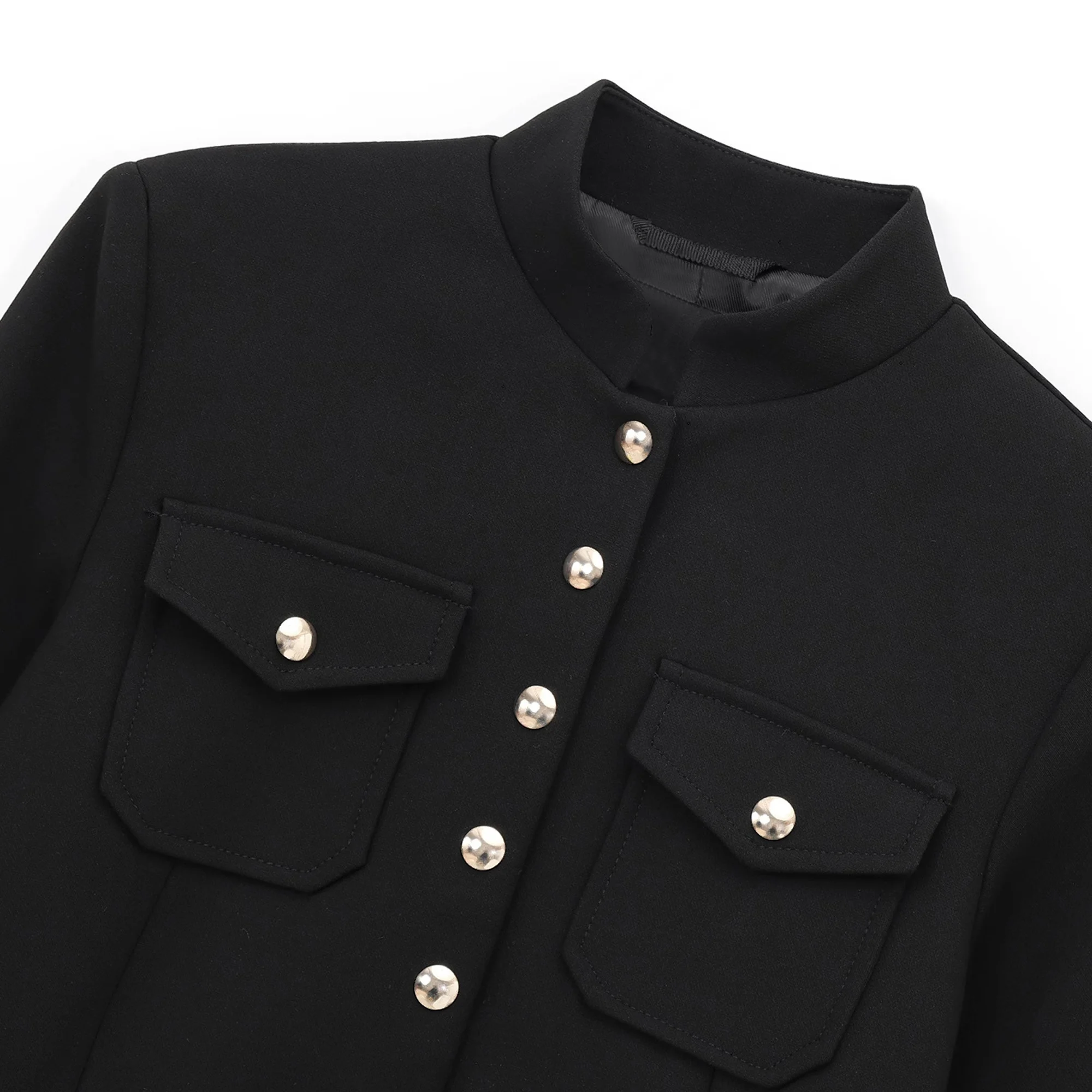 PB&ZA dames 2024 herfst en winter nieuwe jas opstaande kraag metalen gesp werkkleding ontluchter tas decoratie kort jasje