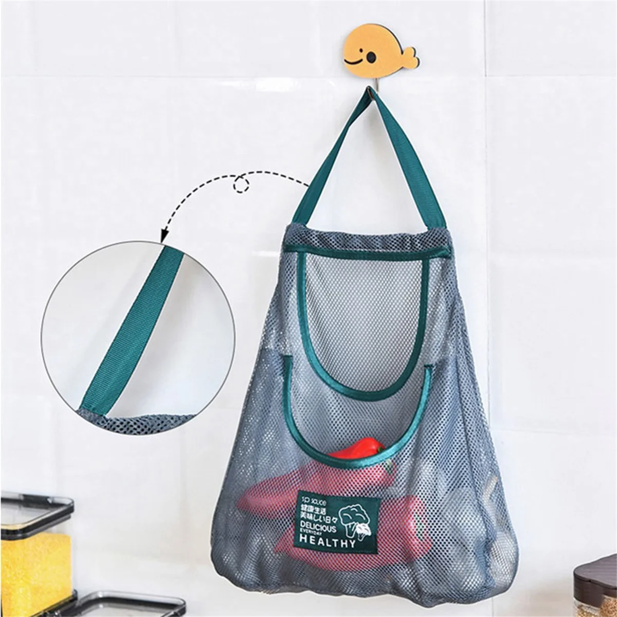 Reusable Kitchen Hanging Mesh Bag Large Capacity Home Fruit Vegetable Storage No.3