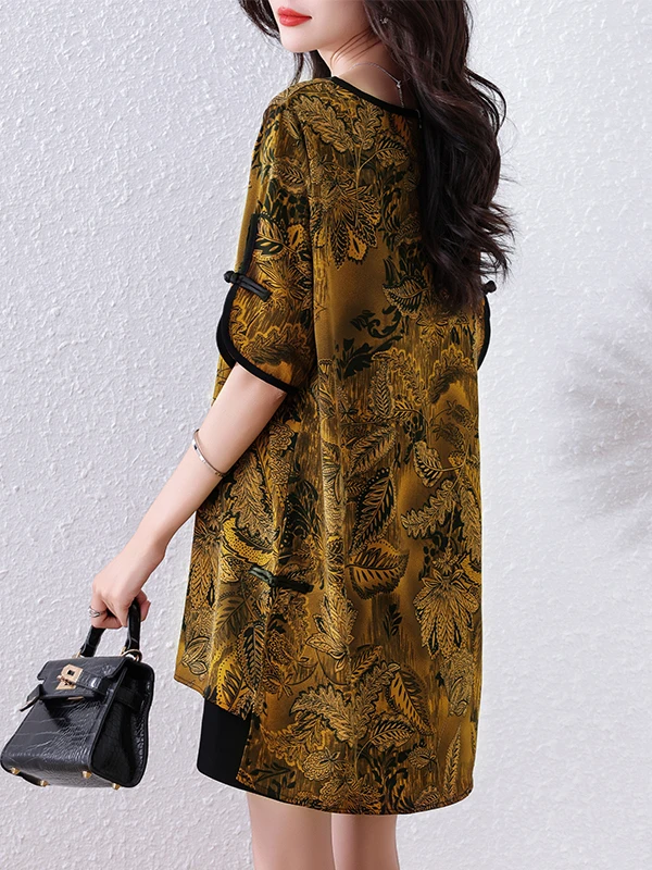 Cseta Fena de Manga Curta com Decote em V e Design de Botão, Csa Casual com Botões Assimétricos, Ajuste Solto, C...