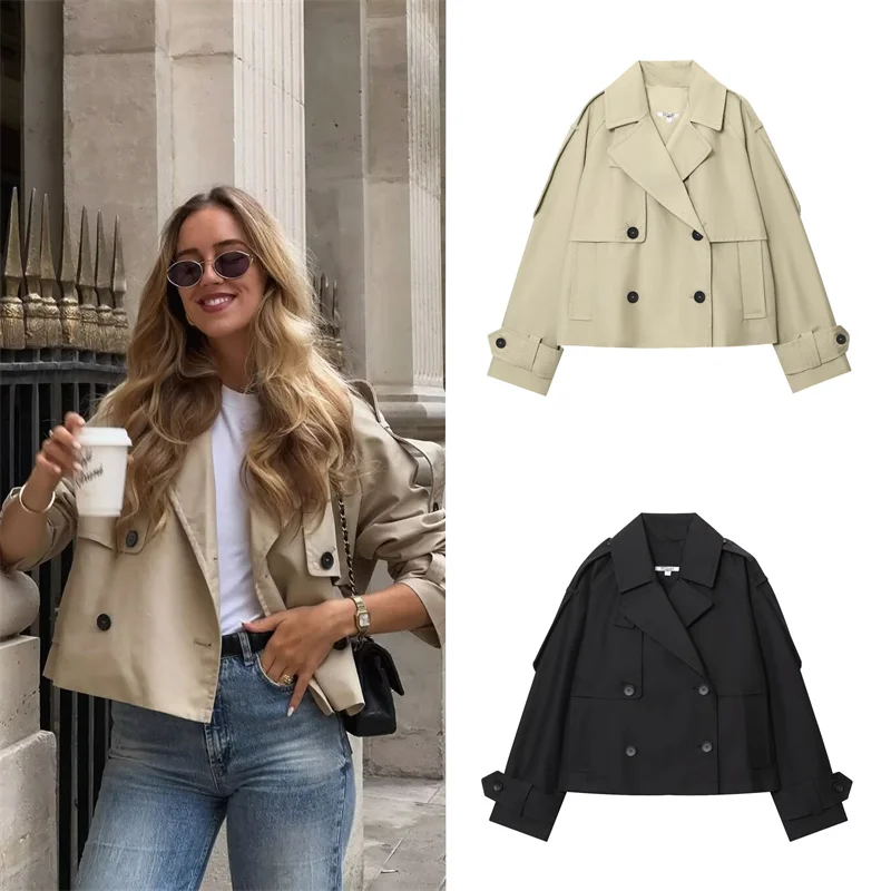 

Женское пальто, осень 2021, новый стиль, однотонное, с длинным рукавом, в британском стиле, декоративная короткая водонепроницаемая ветровка, повседневное пальто