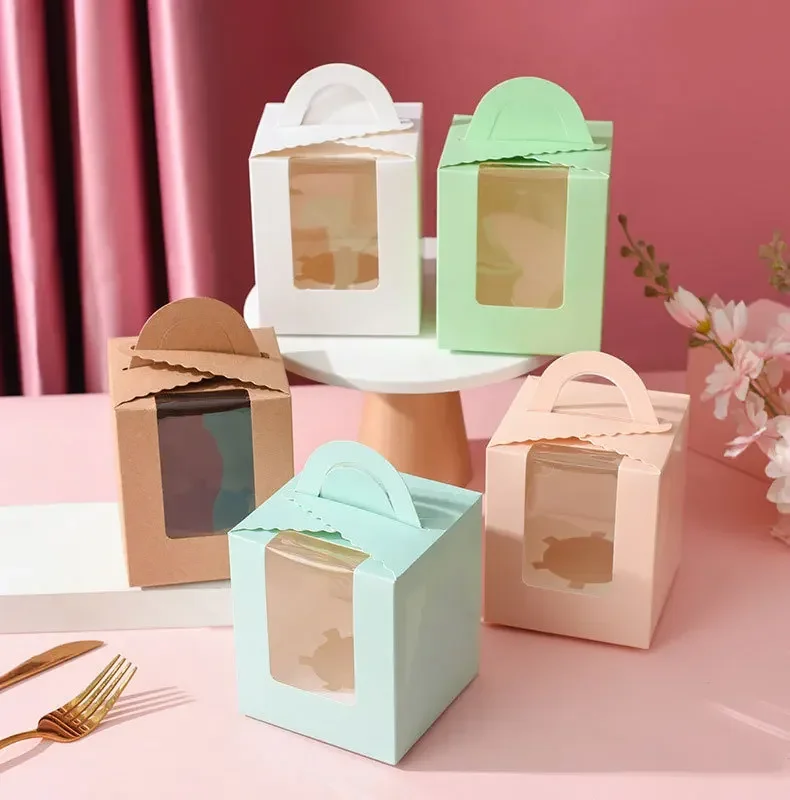 Caja de cartón portátil para cupcakes de papel kraft, 20 piezas, 1 taza, embalaje, fiesta de boda