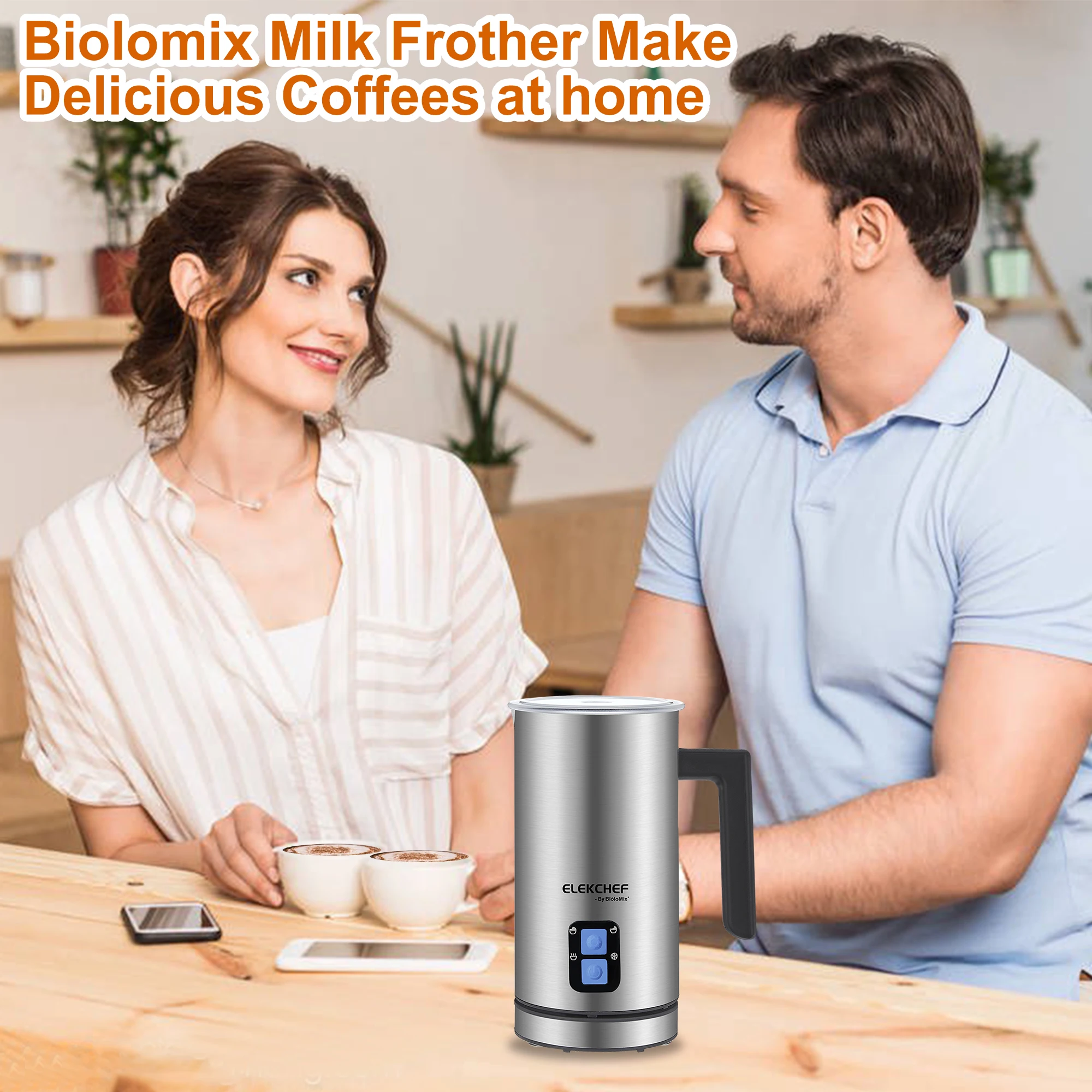 BioloMix Automatischer Milchaufschäumer und Wärmer – 4-in-1-Kaffeeaufschäumer für Heiß-/Kaltschaum, Latte und Cappuccino – Detail 2