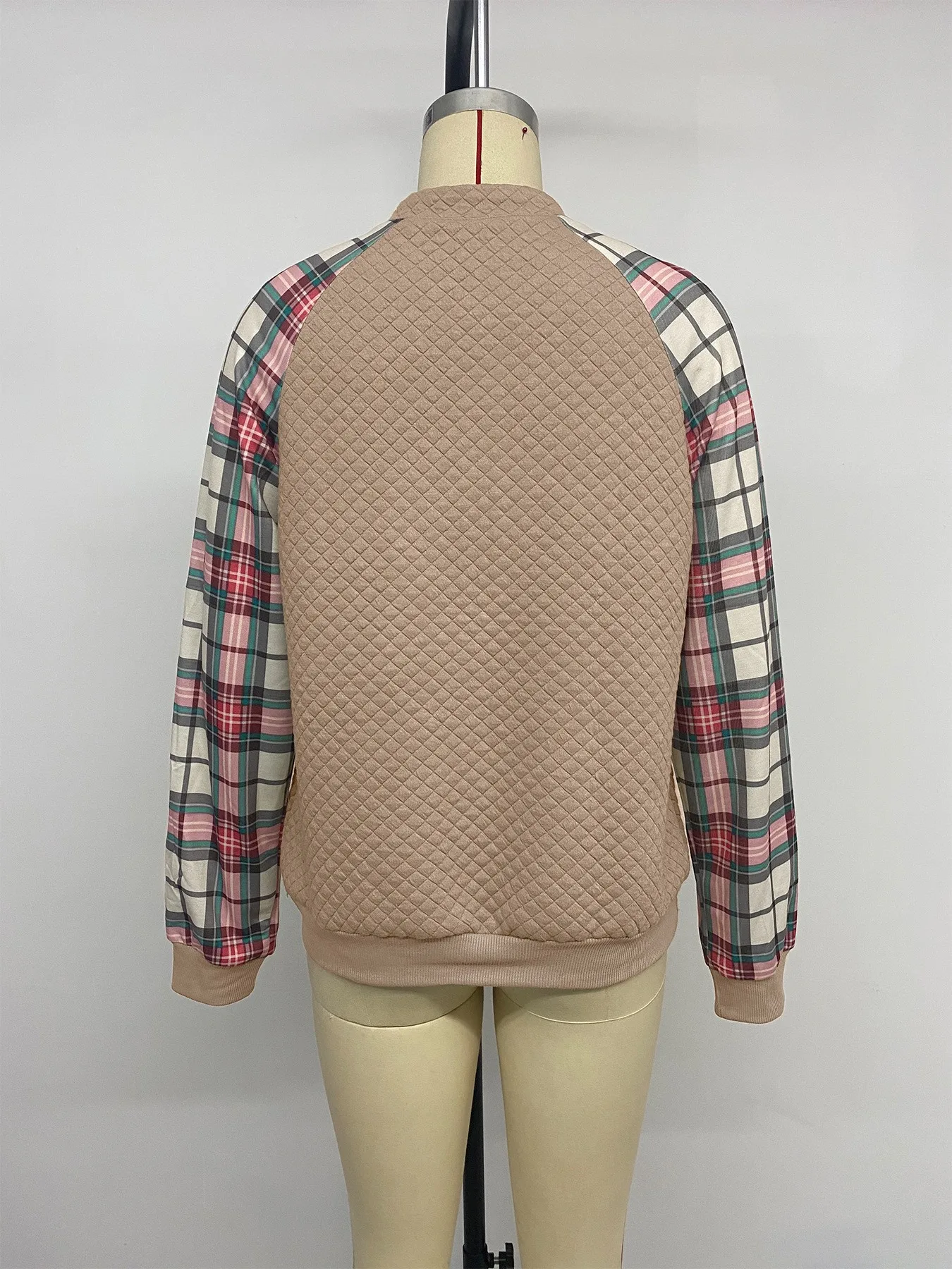 Plaid Patchwork Sweatshirt Loose Fit Literary Retro with Regular Length Autumn Striped Standard Thickness Crew Neck Women Hoodie
