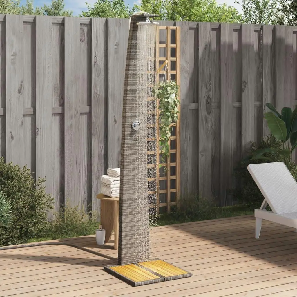 Outdoor Shower with Poly Rattan & Acacia Wood - 21.7x23.6x88.2 inch Gray Garden Accessory