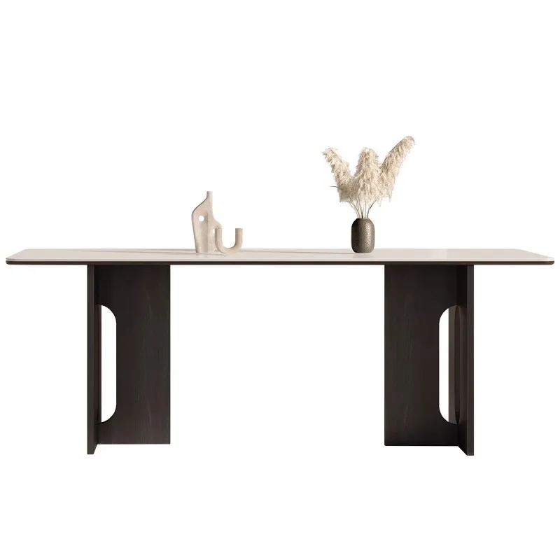 

Wood and Shufa medieval solid wood rock slab dining table, living room home retro small apartment rectangular dining table