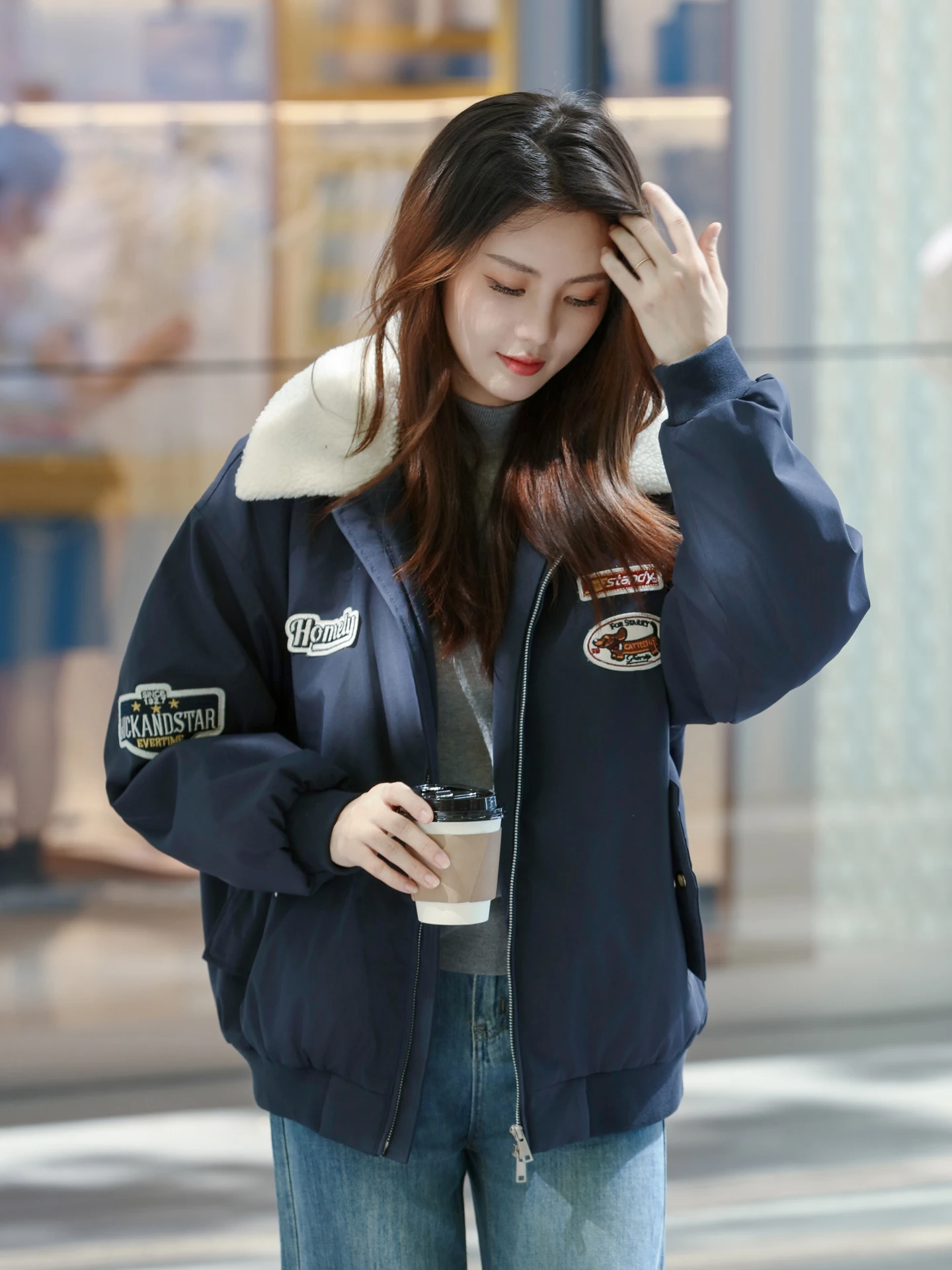 여성용 루즈 학생 겨울 신상품 미국식 야구 스타일 코트 한국 버전 스트레이트 롱 코트