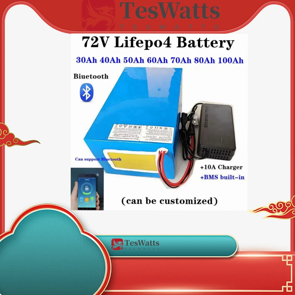 

Battis power 72v 30Ah 40Ah 50Ah 60Ah 100Ah 80Ah lifepo4 lithium battery bluetooth BMS APP+charger