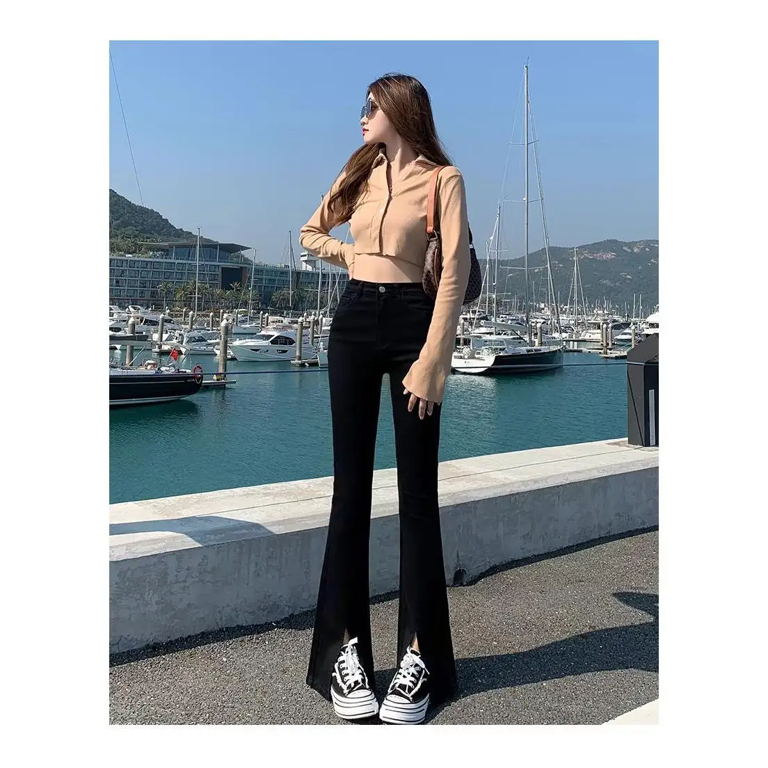 

High Waist Flared Jeans Women plus Size Pear ape Body Slimming Wide Leg Pants Casual Cotton Polyester Blend Spring Summer