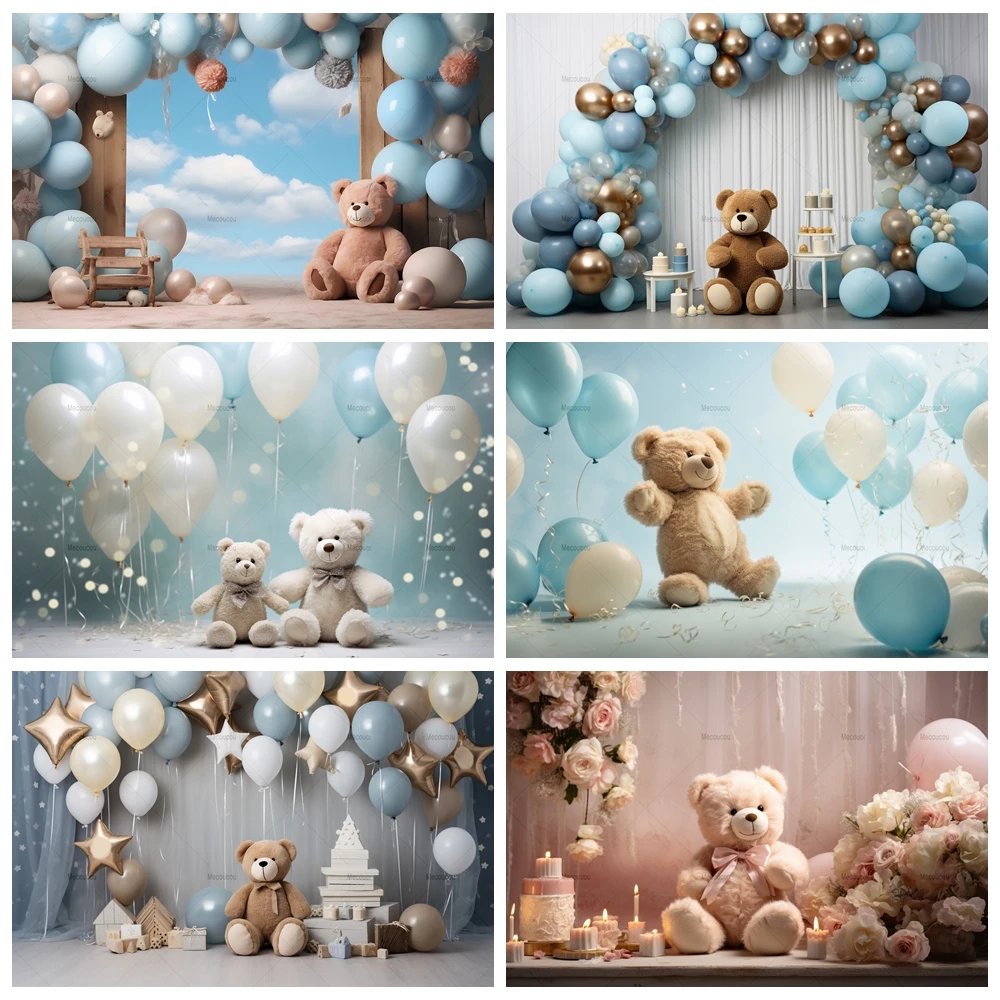 

Sweet Bear Balloons Backdrop Custom Children Birthday party Background Decor Banner Newborn Baby Shower Studio Photography Props