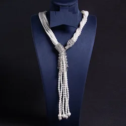 EYER Luxury Vintage Red Green Agate Pearl Multilayer Tassel Dragon Long Necklace For Women Wedding Party Evening Dress Gift