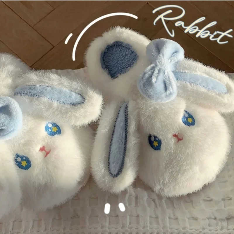 New cute bunny warm peluche pantofole in cotone autunno e inverno home indoor comfort head pantofole con fondo morbido orecchie di coniglio da donna