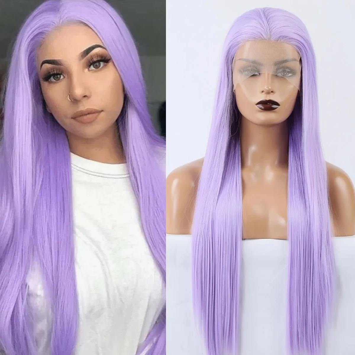 RDY Light Purple Silky Straight Synthetic Lace Front Wig Glueless Lavender Hair Frontal Wigs for Women Daily Party