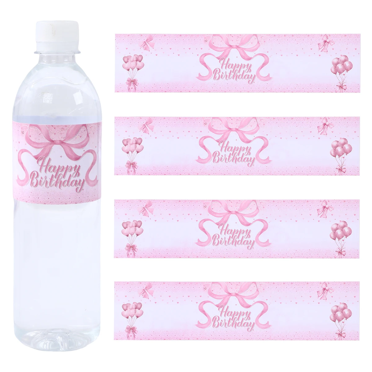 Pink Bow Bottle Stickers Happy 1st Birthday Party Decoration Kids Girl Wedding Birthday Party Supplies Favors Baby Shower Decor