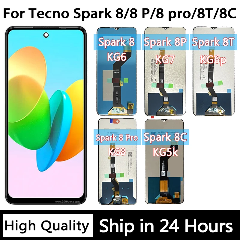 

100% Tested For Tecno Spark 8 /8C/8P/8T/8 Pro LCD KG6 KG5k KG6p KG7H KG8 Display Touch Screen Digitizer Panel Parts