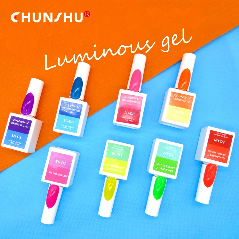 CHUNSHU Gel cat kuku Neon, larutan Gel Led UV bercahaya 15ml manikur DIY untuk desain kuku Semi permanen seni kuku