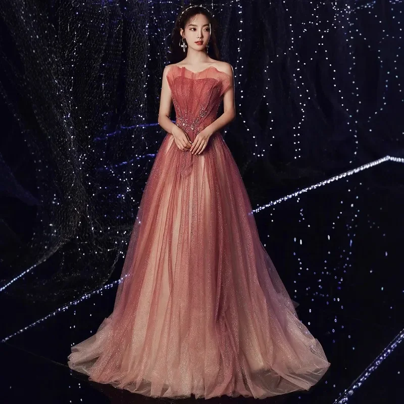 

Long Style Wedding and Annual Party Host Fairy Dress, Feminine 2025 Spring/summer New Style Temperament Banquet Evening Dress