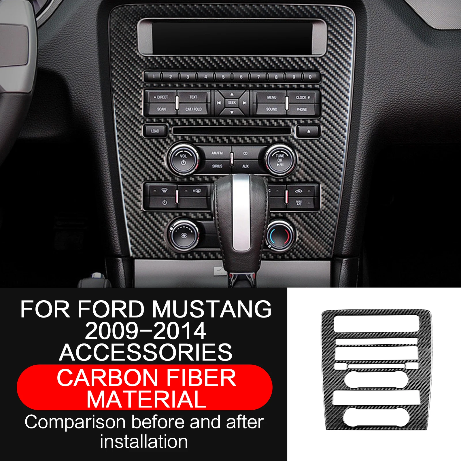 For Ford Mustang Accsesories 2009-2014 Carbon Fiber Interior Sticker Decal Center Control CD Decoration Panel Trim Cover 자동차용품