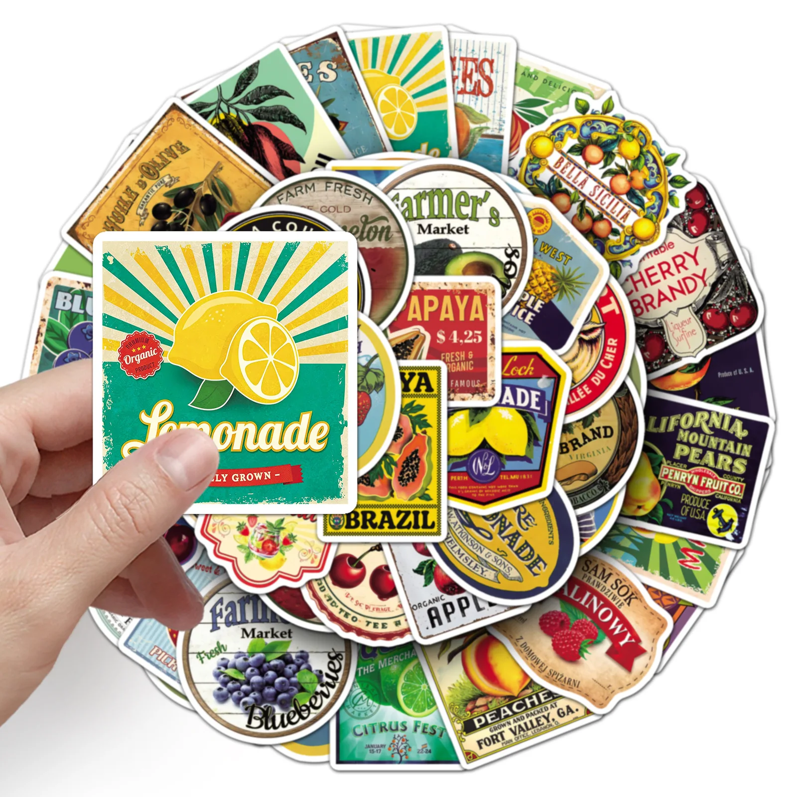 10/50PCS Fruit Labels Cartoon Stickers Retro Style Lemon Banana Graffiti Creativity Decoration DIY Toys Laptop Guitar Bike Decal